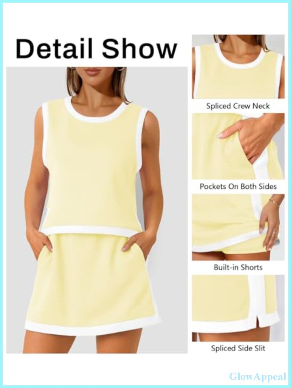 2 Piece Athletic Skirt Set for Women Sleeveless Crew Neck Built in Shorts with - Picture 3 of 6